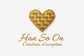 un fond blanc avec un texte doré: Han So On Créations d'exception. Au dessus de ce texte un cœur doré comme brodé sur du tissu.